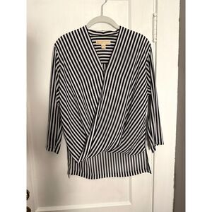 Michael Kors Navy Blue & White Striped Blouse Top